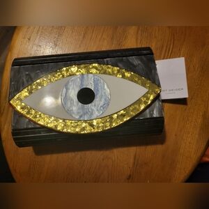 Kurt Geiger Black and Gold Eye Design Clutch